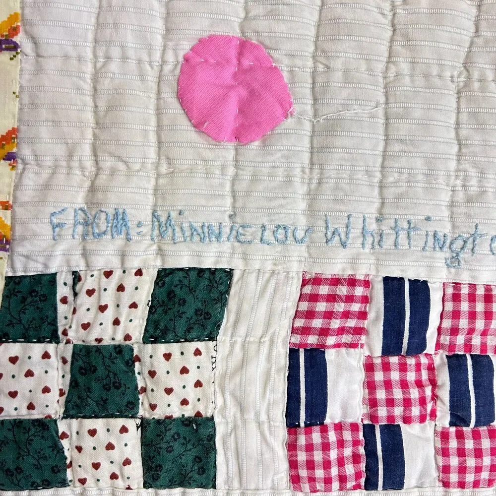 Vintage 90s Handmade Hand-quilted Applique Colorful Baby/Child Crib Quilt